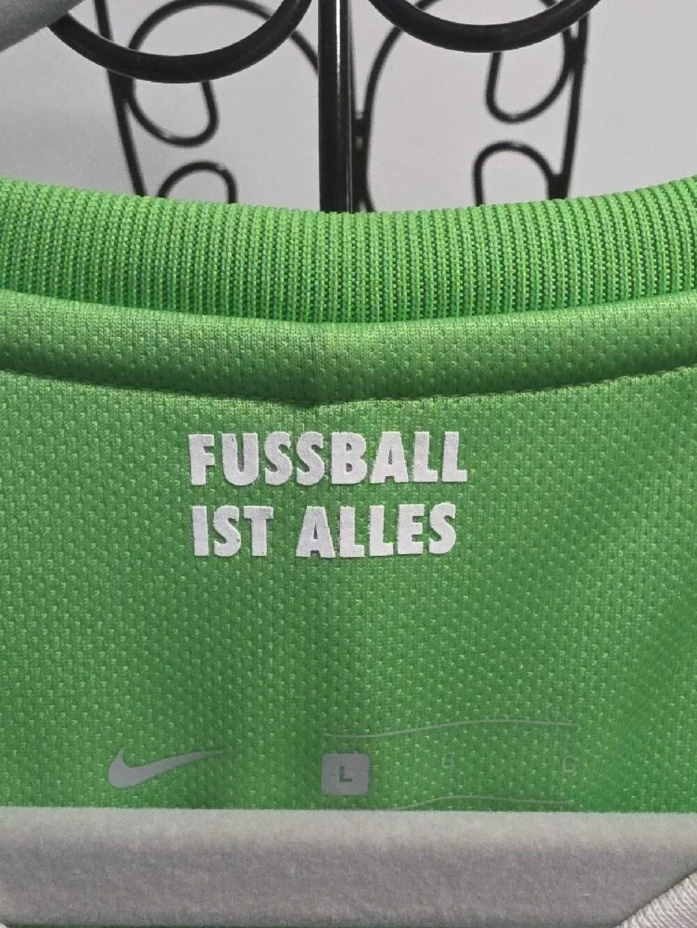 Nike VfL Wolfsburg Striped Soccer Jersey - Lime Green & White with Blue Accents - Picture 5 of 10